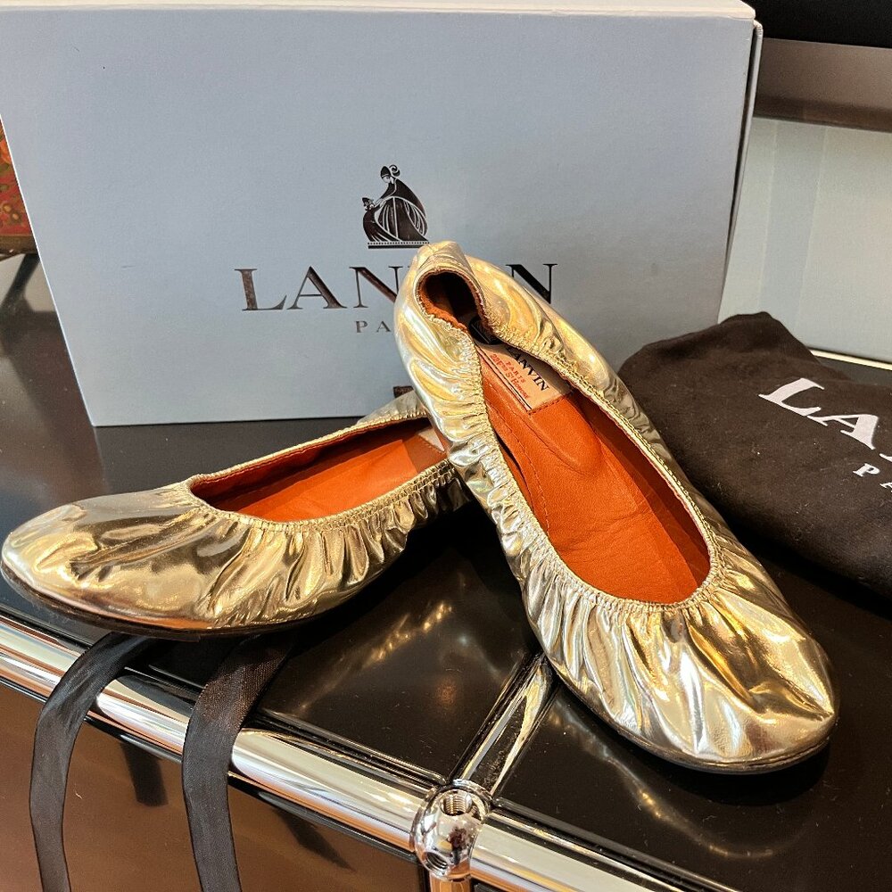 Lanvin Metallic Gold Goatskin Leather Classic Ballet Flats
